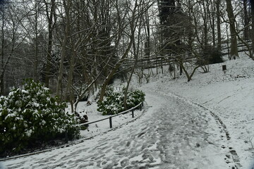 Route pour la promenade sous la neige au parc Josaphat à Schaerbeek (Bruxelles) 