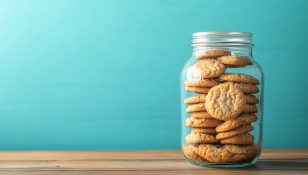 Cookie jar filled with homemade peanut butter cookies, with one cookie half-eaten beside it, celebrating National Cookie Day
- Powered by Adobe