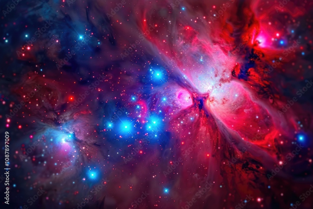 Poster a vibrant and colorful image of a massive star cluster, featuring numerous stars and celestial bodie