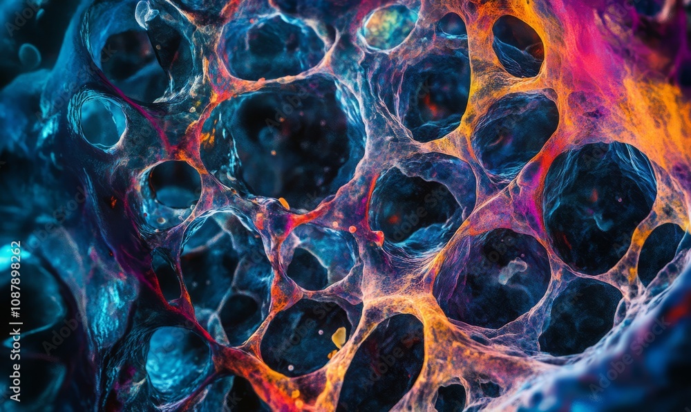 Poster create an image of a microscopic view of a network of healthy human cells