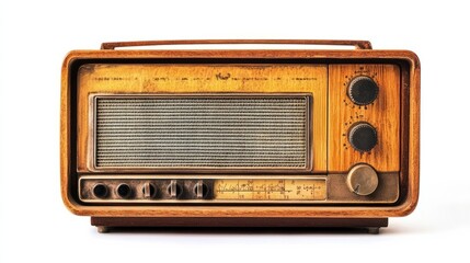 Old retro radio isolated on white background close up