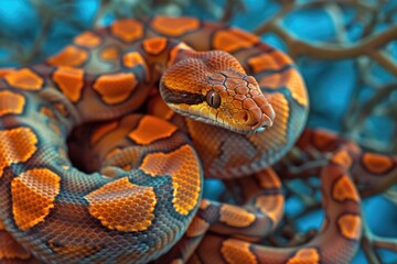 Fototapeta premium Close-up shot of a snake coiled around a tree branch