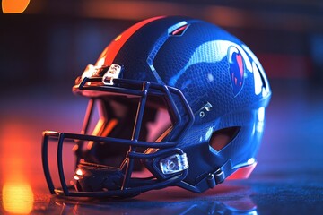 Fototapeta premium A close-up shot of a football helmet on a table, perfect for sports-themed designs or illustrations