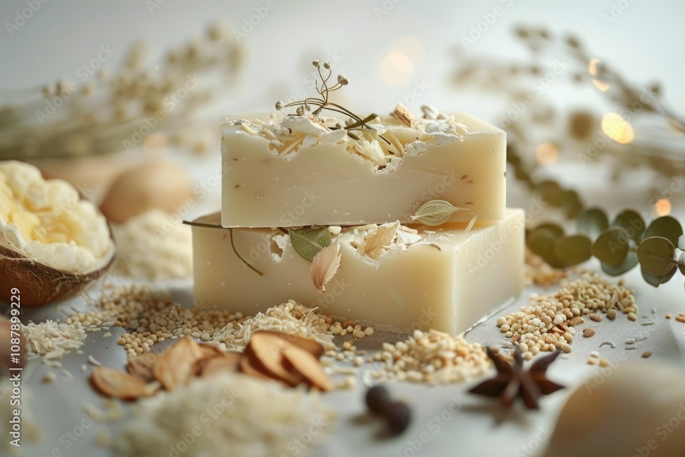 Poster A pair of soap bars resting on a flat surface, ready for use