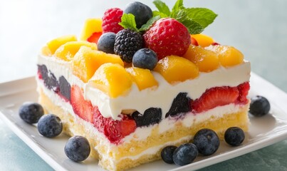 Decadent Layered Dessert with Creamy Condensed Milk Drizzle and Vibrant Fruit Accents
