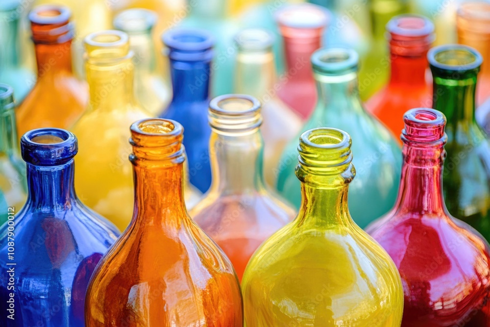 Poster a collection of colorful glass bottles placed side by side