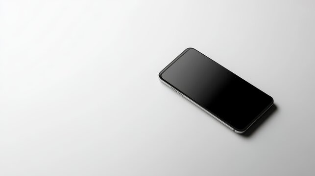 Black smartphone on a white surface.
