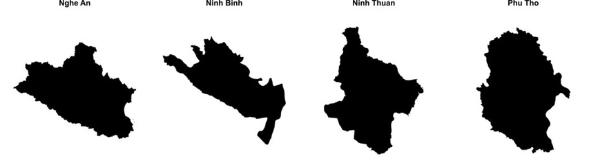 Nghe An, Ninh Binh, Ninh Thuan, Phu Tho outline maps