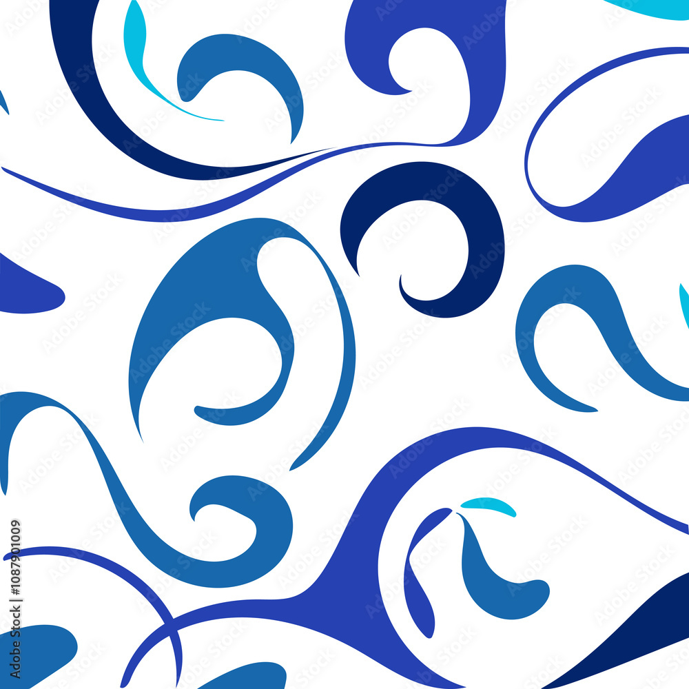 Poster abstract blue swirls pattern. a digital illustration of an abstract pattern with blue swirls on a wh