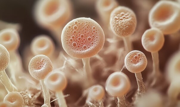Detailed microscopic image of candida albicans, a type of fungus that can cause infections in humans