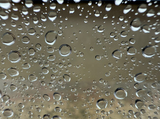 Water drops pattern on glass surface with bokeh effect