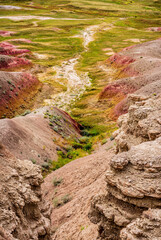 Rugged multi color canyons of Badlands National Park near Wall South Dakota