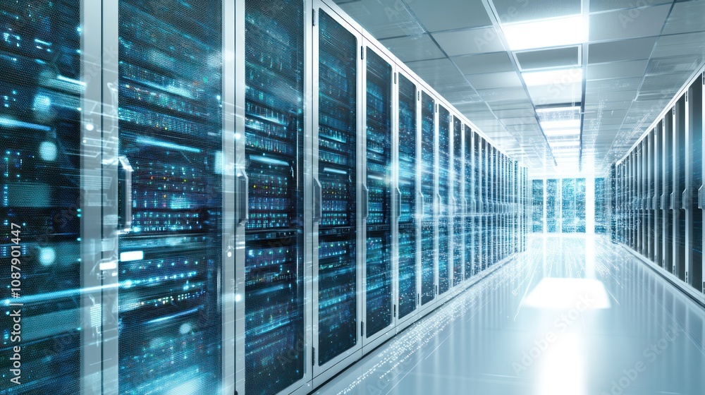Poster server room with data flow