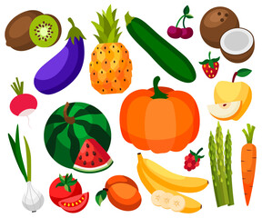 Set of fresh healthy vegetables isolated. Slices of vegetables. Flat design. Organic farm illustration. Healthy lifestyle vector design elements.