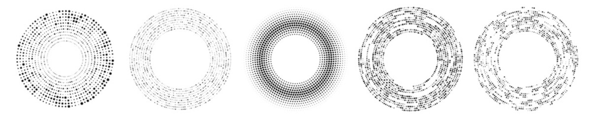 Set of circle halftone dotted backgrounds