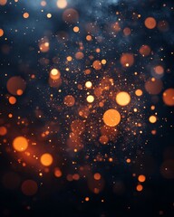 Abstract dark bronze background with copper tone bokeh effect and glitter, perfect for festive and celebratory designs