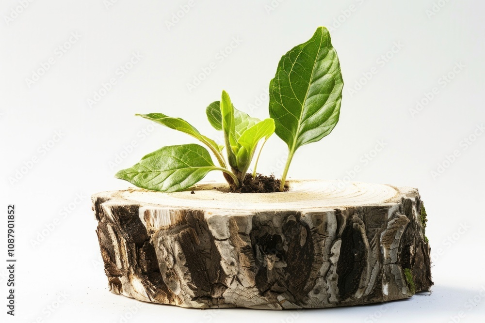 Poster a tree trunk with visible decay and new growth emerging from the top