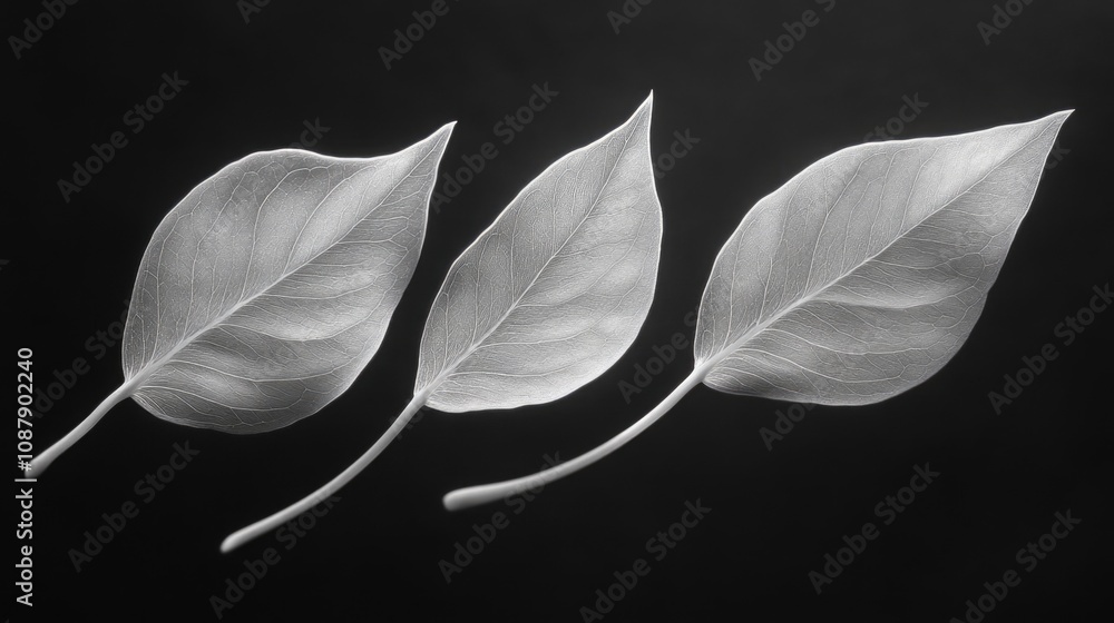 Poster a simple image of three white leaves against a dark backdrop