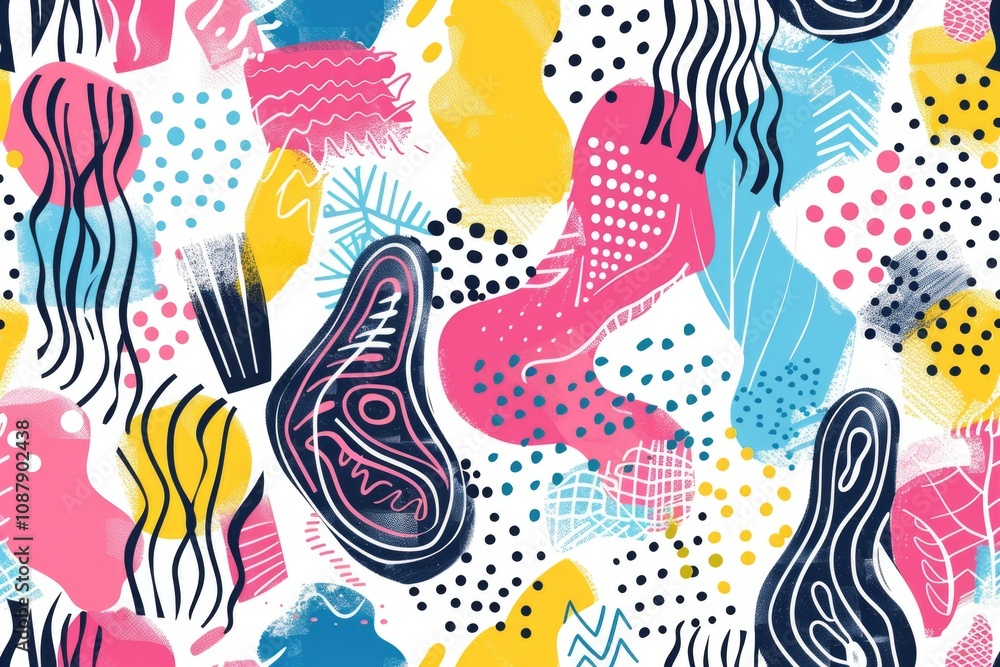 Poster A colorful abstract pattern featuring various shapes and colors
