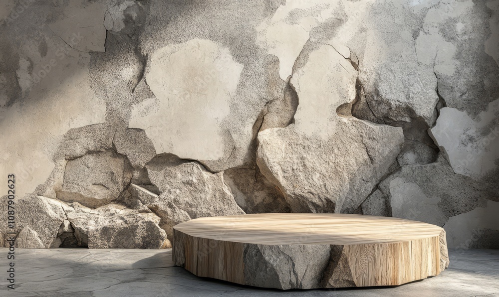 Aufkleber empty studio scene for product presentation. object placement background concept. beige broken stone