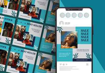 Blue and White Fashion Sale Social Media Templates with Modern Aesthetic