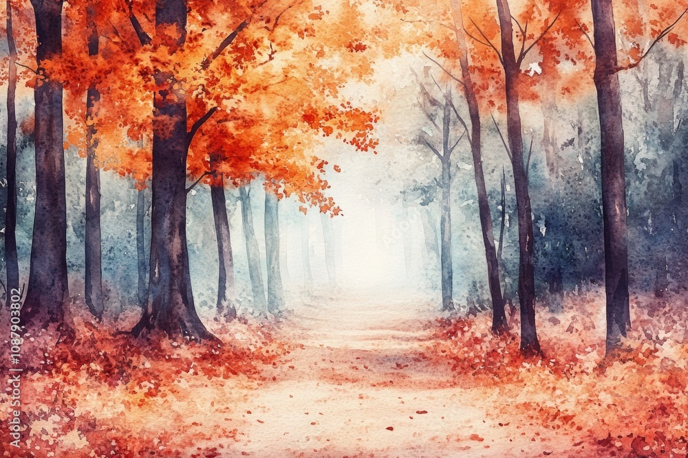 Poster a winding path through the woods, ideal for use in nature-inspired designs and illustrations