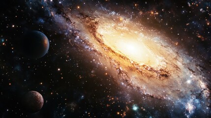 Obraz premium Spiral Galaxy and Planets