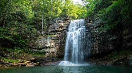 Serene Waterfall in Lush Forest