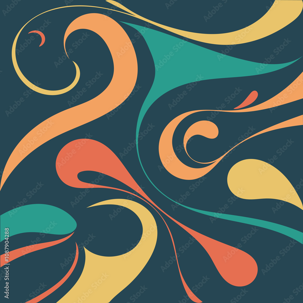 Fototapete Abstract Art with Swirling Lines and Colorful Shapes. It's a visually engaging design with a modern aesthetic.