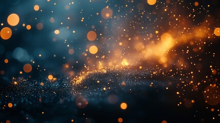 Abstract background featuring glittering particles creating a sparkling and vibrant copper tone bokeh effect on a dark bronze background