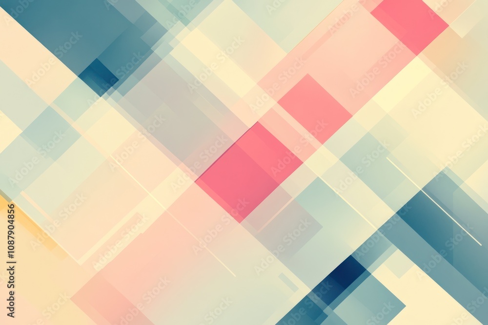 Poster abstract geometric background with diagonal lines and rectangles in soft pastel colors.
