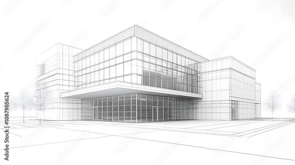 Fototapete a blueprint of an office building with digital lines and blue hues representing the future of archit