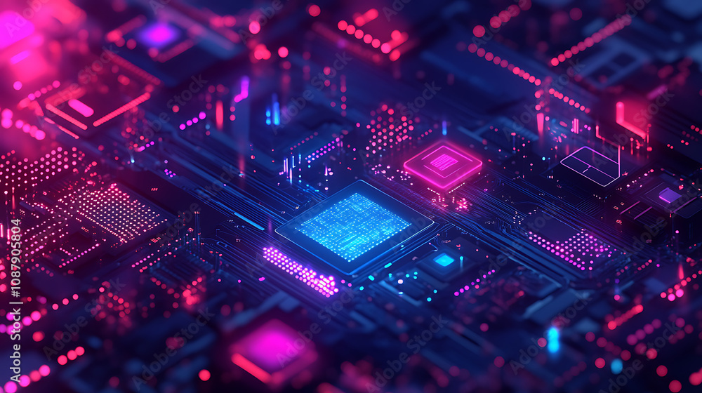 Aufkleber A conceptual illustration of artificial intelligence and robotic quantum computing processors, emphasizing their role in business technology, engineering, and innovation