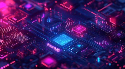 Fototapeta premium A conceptual illustration of artificial intelligence and robotic quantum computing processors, emphasizing their role in business technology, engineering, and innovation