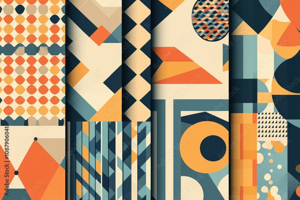 Poster a collection of colorful papers featuring geometric patterns, perfect for creative projects or inspi
