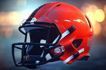 Fototapeta premium A close-up shot of a football helmet on a green grassy field, ready for action