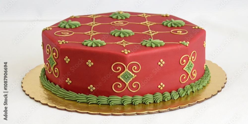 Poster octagonal cake with s patterns an octagonal cake with a smooth red exterior featuring s scales embos