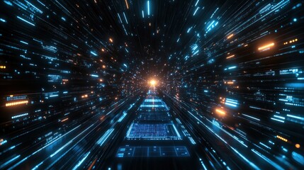  Futuristic digital tunnel.