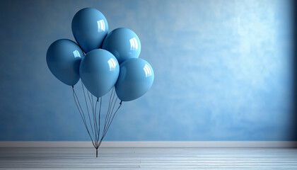 A serene display of clustered blue balloons against a minimalist wall, ideal for birthday parties, baby showers, and celebratory designs.