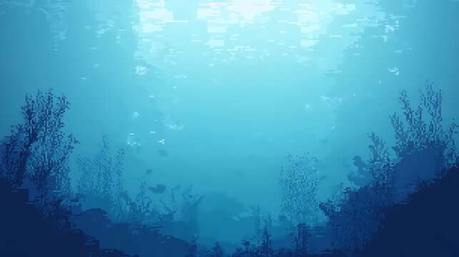 8bit pixel art background, gradient blue and white, underwater