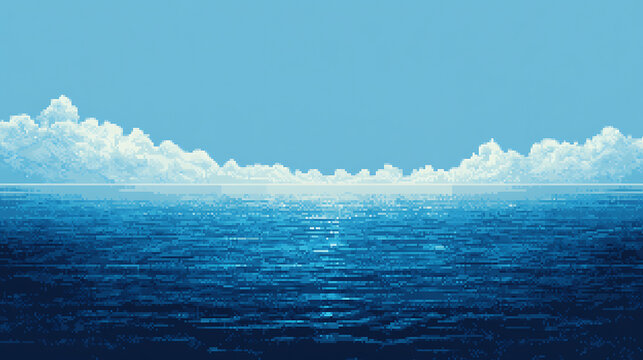 8bit pixel art background, ocean blue gradient