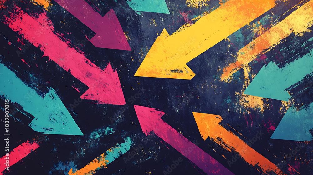 Fototapete a dynamic and colorful illustration of multiple arrows pointing in various directions, symbolizing s