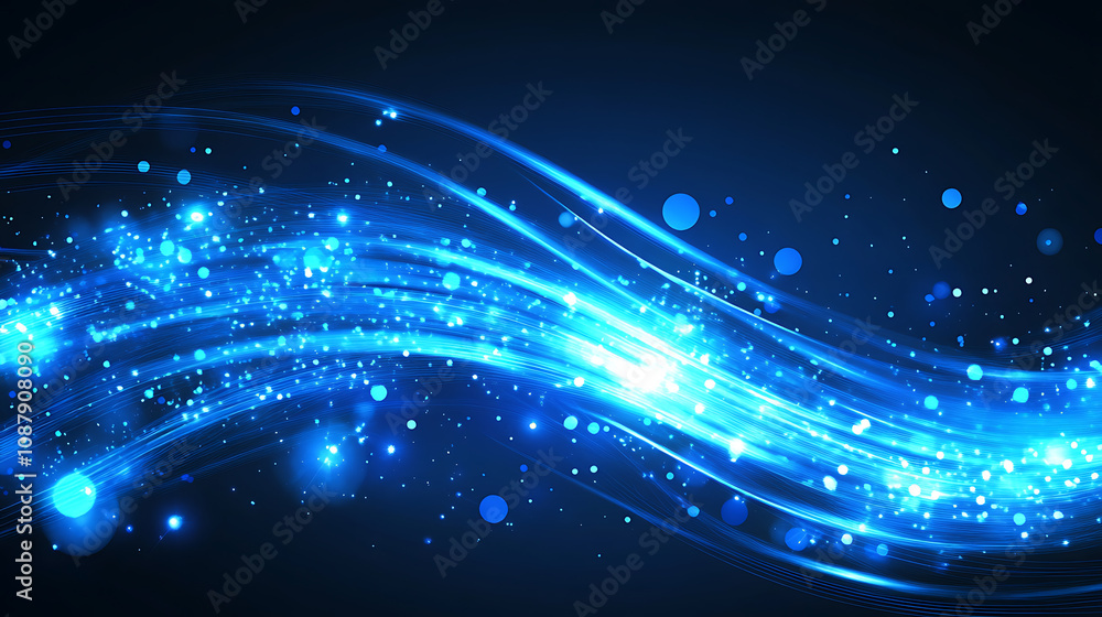 Poster abstract background with glowing purple stars and lines on blue gradient background