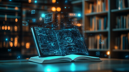 A sleek, contemporary e-book displaying educational content, symbolizing advanced digital learning and futuristic e-education technology