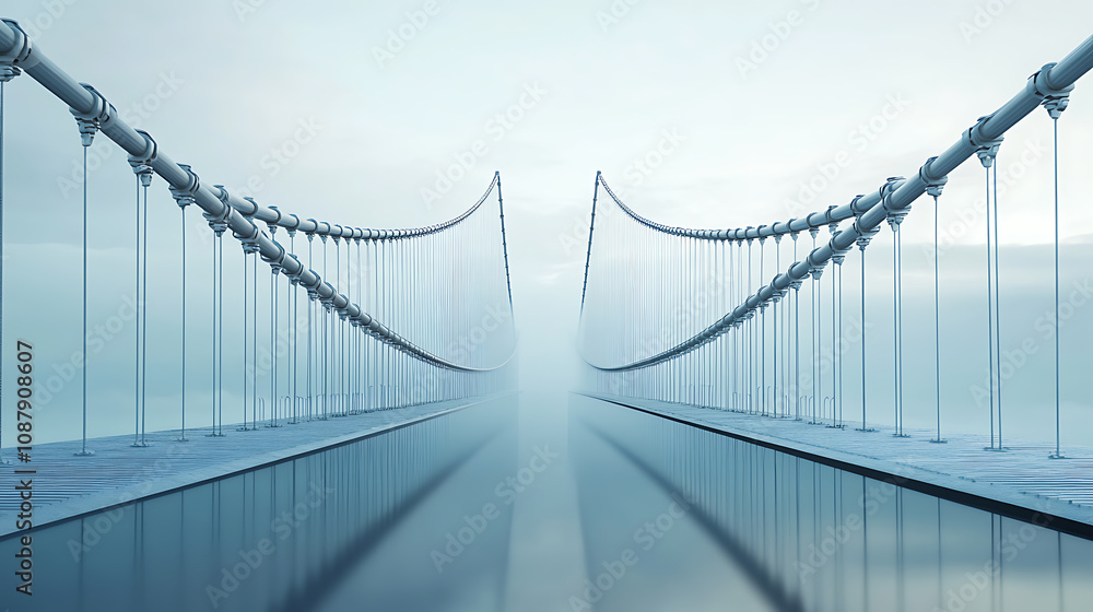 Poster Concept of business success bridge illustrating industry strategy and economic solutions that connect two separate paths, represented in a 3D render