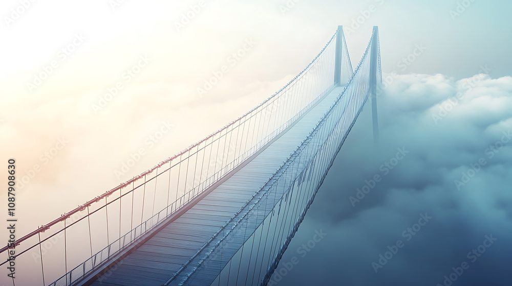 Poster concept of business success bridge illustrating industry strategy and economic solutions that connec