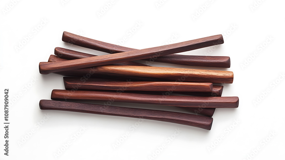 Poster isolated sandalwood sticks presented in a top view on a white background, emphasizing the natural te