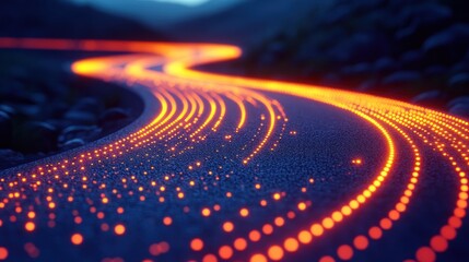 Glowing pathway in a serene landscape at dusk.