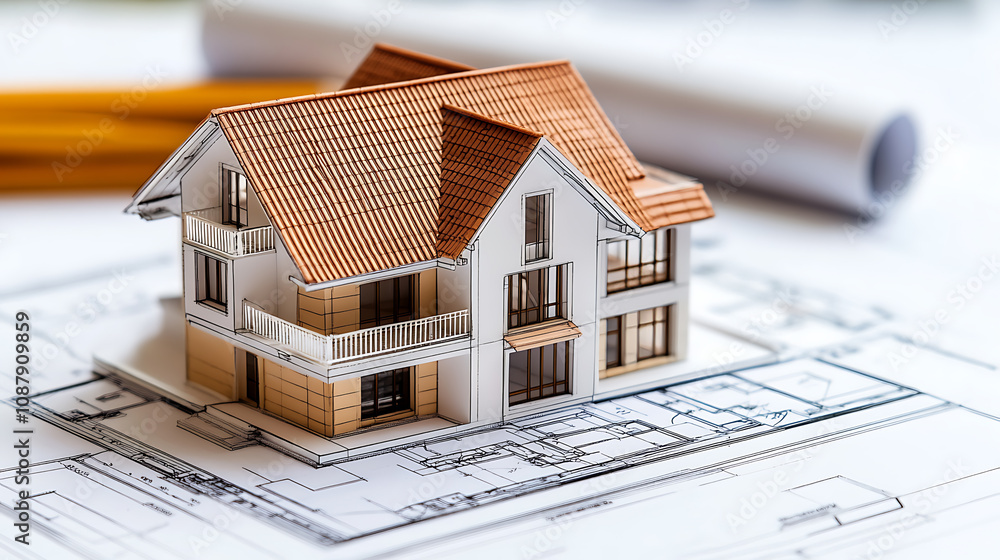 Aufkleber architect's project for the construction of a modern residential house in the form of a sketch with 