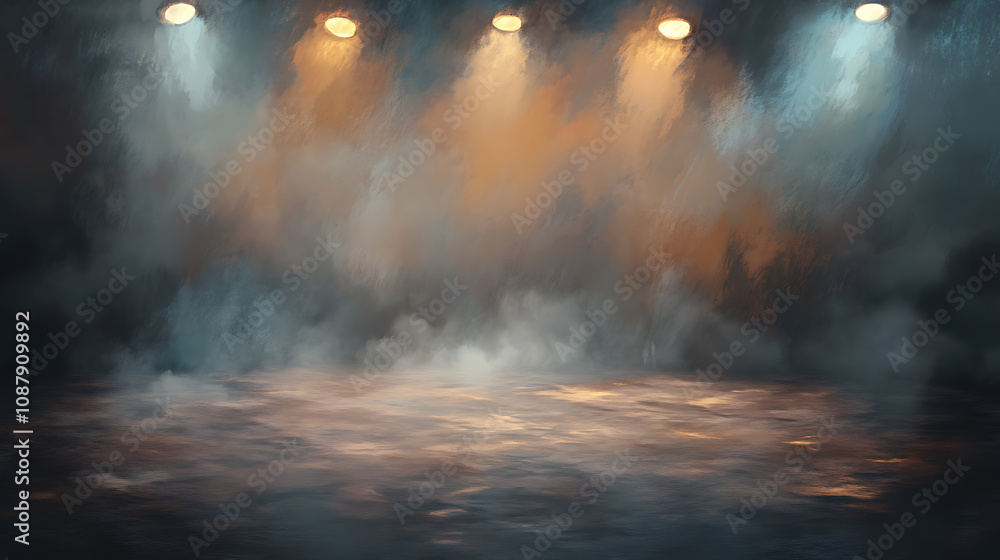 Leinwandbilder ethereal empty stage with mist fog and brown spotlights moody atmospheric background for artistic di